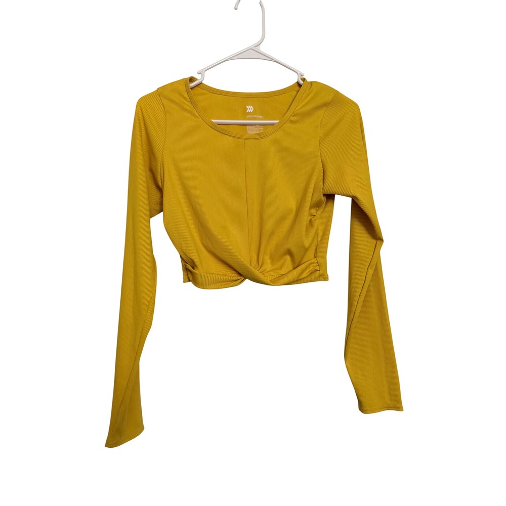All in Motion Women Crop Top Yellow Ribbed Twist Front Size M